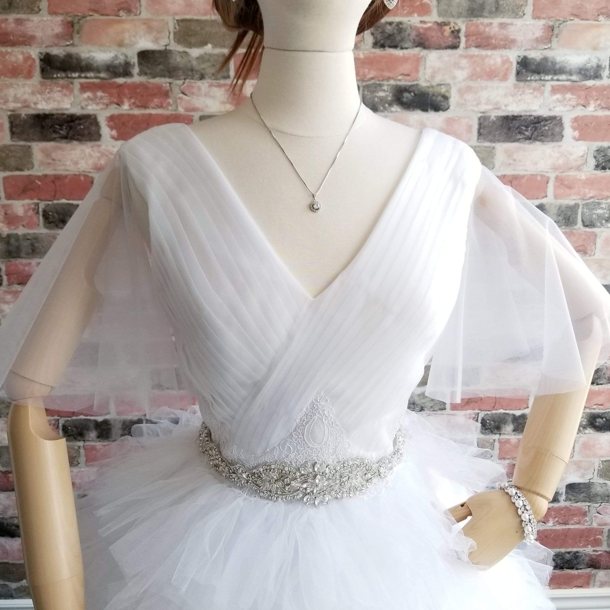 Wedding Dress Custom, Off Shoulder V Neck Pleated Soft Tulle